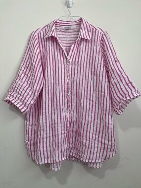 Liberty 100% Linen XXL Pink White Striped Shirt Popover Tunic Button Up Coastal